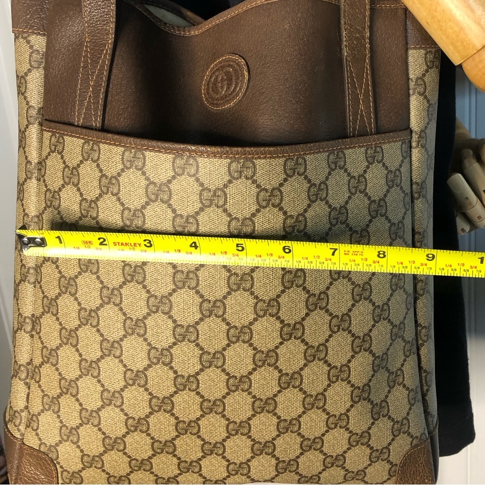 Vintage GUCCI GG Supreme Shoulder Bag Brown Leather Handles & Leather Corners - Picture 12 of 16